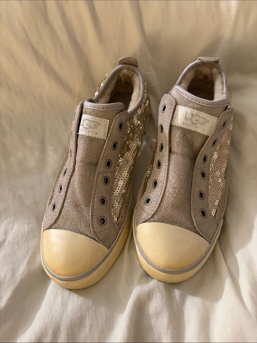 Ugg Lined Sequin Accent Slip-On Sneakers - Tan